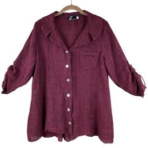 Fenini 100% Linen Blouse Tunic Size M Woven Button Front